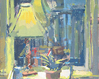 Carole Rabe Painting - Lamp Reflected in Window