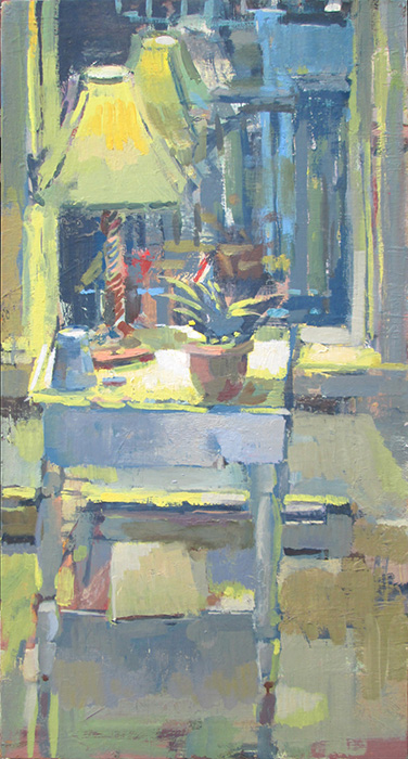 Carole Rabe Painting - Lamp Reflected in Window