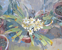 Carole Rabe Painting - Yellow Clivia in Greenhouse