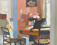Carole Rabe Painting - Black Cat on Dining Table